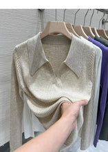 New 2025 Women's Turn-down Collar Long Sleeve Knitted Shirts Tops Solid Thin Sweater Female Elegant Knitwear Jumper Pullovers