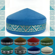 Kazakh Hats for Men Embroidered Blue Green Black Handmade Dancing Party Cotton Dubai Kufi Hijab Spring Caps Elegant