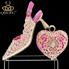 QSGFC New Shoes and Bags Matching Set 2024 Nigerian Women Heel Party for Women Fuchsia Colour Italian Design Wedding INS Design