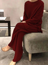 Women Elegant O Neck Loose Sweater and Wide Leg Knitting Trousers Suits Autumn Winter Two Piece Set Vintage Solid Jumper Outfits
