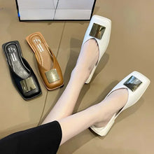 Women's Slippers Fashion Metal Buckle Mules for women Flat Heels Square Toe Shallow Shoes Outdoor Slides Female Casual Sandals