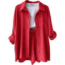 Women's Short Sets 2 Pcs Sale Grass Green Loose Button Cardigan Blouse Coats & Drawstring Wide Leg Loose Short Pant Suits