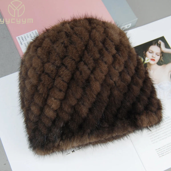 Women's Faux Fur Natural Knitted Cap Fashionable Fluffy Beanie