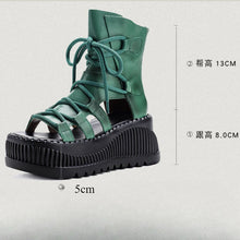 Koznoy 8cm Ethnic Cow Genuine Leather Ankle Booties Women Hollow Peep Toe Platform Wedge Breathable Zip Summer Fashion Shoes