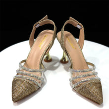 Venus Chan Shoes for Women 2023 Pointed Toe Black Heels Rhinestone Chain Party Sandals Italian Shoes and Bags Matching Set 2023