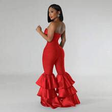 Jumpsuits Strapless Women Sleeveless Sexy Rompers One Piece Overalls Slim Fit Long Pant Ruffles Patchwork Elegant Lady