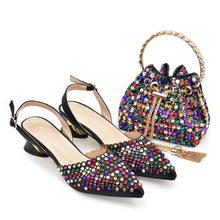 Italian Shoes with Matching Bags Set Decorated with Rhinestone African Shoes for Women Mid Heels Party Pumps  Plus Size Heels 43