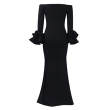 Elegant Sexy Side Slit Long Dress For Women Independent Stand Trade Clothing One-character Collar Leaf Sleeves Evening Dress