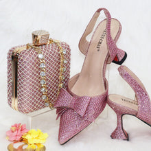2023 New Arrivals Special Design Purple Color African Women Shoes and Bag Set Pointed Toe Pumps for Wedding Party