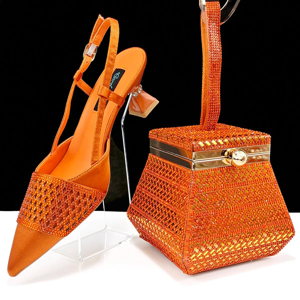 Fashionable Women's Rhinestone-encrusted Party Shoes And Special bag