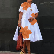 Modigirl Plus Size Casual Midi Dress for Women 2025 Summer Deep V-Neck Flower Printed Loose Short Sleeves Shirt Dress for Ladies