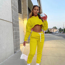 Women's Fitness Running Sets Fleece Long Sleeve Cropped Hoodies+Jogger Tracksuit