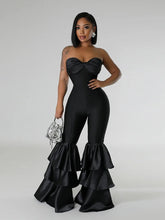 Jumpsuits Strapless Women Sleeveless Sexy Rompers One Piece Overalls Slim Fit Long Pant Ruffles Patchwork Elegant Lady