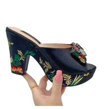 Fashion Women's Shoes High Heels Sexy Ladies Party Wedding Pattern Embroidery Mules High Heel Sandal Casual Beach Shoes For Lady