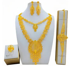 New Bridal Jewelry Set Dubai Necklace Earrings For Women Wedding 24k Gold Plated African Jwellery Bridesmaid Party Gift