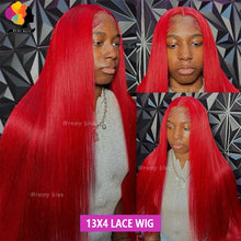 Colored Red Straight Lace Front Human Hair Wig 13x4 13x6 Transparent Lace Frontal Wigs Burgundy Human Hair Wigs for Black Women