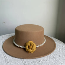 French Style Fedora Hat for Women 10CM Wide Brim Flat Top Felt Hat Winter Autumn Derby Wedding Jazz Hats