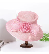 Luxury Blue Sinamay Church Hat For Women Elegant Feather Wedding Bridal Bowler Hats Cocktail Party Derby Cap Chapeau Femme