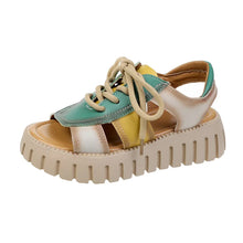 2024 New Lace-up Summer Fish Mouth Sandals Premium PU Spell Color Roman Shoes Woman Sandals Platform Wedges Increase Sandals