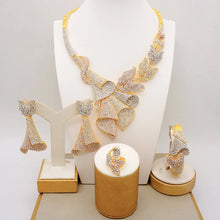 Latest Italian Dubai Gold Color Ladies Full Crystal Necklace Jewelry Set Simple Ring Bracelet Earrings African Jewelry Wedding