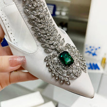 Ladies Wedding Shoes Rhinestone Pointed Toe High Heels Satin Gemstone Stiletto Sandals 2022 New Baotou Fairy Pump Wedding Shoes