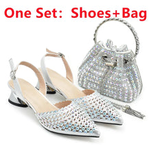 Italian Shoes with Matching Bags Set Decorated with Rhinestone African Shoes for Women Mid Heels Party Pumps  Plus Size Heels 43