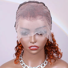 Ginger Orange Brown Colored Water Wave Bob Wigs Transparent 13x4 Lace Front Human Hair Wig For Women P4/350 Highlight Curly Wigs