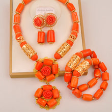 Natural coral beads orange necklace set for stylish Nigerian wedding couple African jewelry