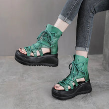Koznoy 8cm Ethnic Cow Genuine Leather Ankle Booties Women Hollow Peep Toe Platform Wedge Breathable Zip Summer Fashion Shoes
