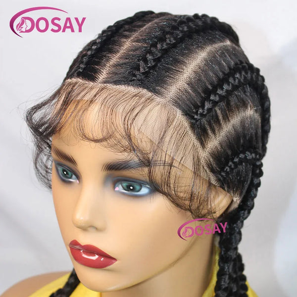 Short Synthetic Braided Wigs Full Lace Wig For Black Women Box Braids Wig With Baby Hair Jumbo Knotless Braiding Hair Wig 20Inch