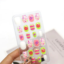 24Pcs/Set Kids Candy Flower Cute Fake Nails Detachable Full Cover False Nails Press On Nails Children Girls Nail Decoration Gift