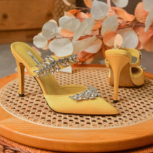 Women's High HeelsTemperament Baotou Silk Wheat Ear Rhinestones Muller Semi-Trailer Pump Pointed Stiletto Sandals