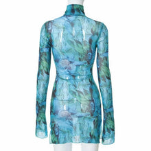 Top Selling Mesh Printed Round Neck Womens Dresses For Teens Plus Size Bell Sleeve Side Open Hip Dress Vestidos Para Mujer