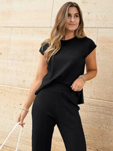 2 Piece Sets Women Outfit Sleeveless Casual T Shrit Top Knitted Vest Wide-leg Pants Ice Summer New Solid Color Casual Outfit