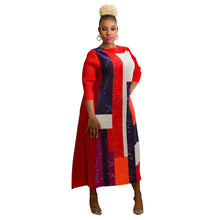 2023 Fashion African 3/4 Sleeve Polyester Plus Size O-Neck Pleated Long Dress Dashiki African Clothes African Dresses for Women