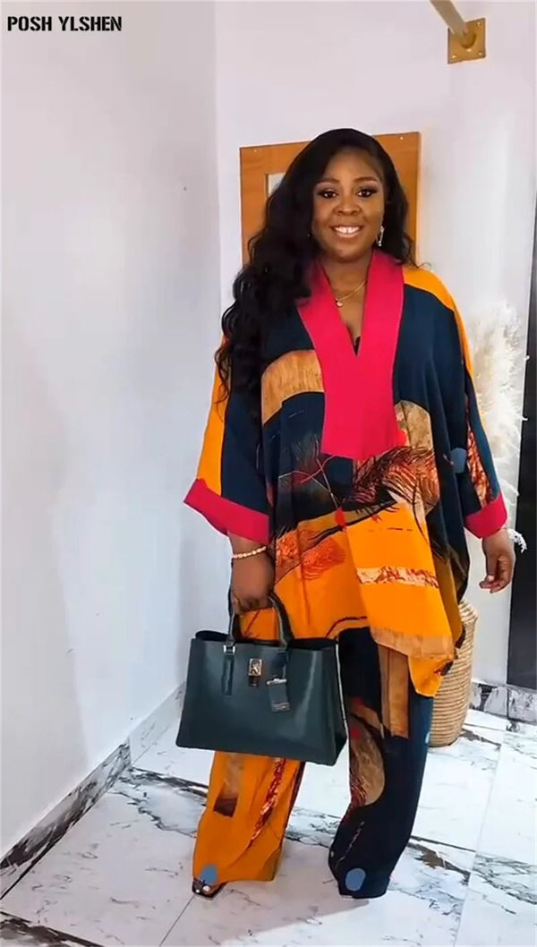 Plus Size African Clothes for Women Ankara Dashiki 2 Pieces Set Print Outfits 2025 New Muslim Fashion Tops Pants Trousers Suits