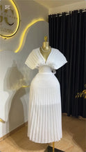 CM.YAYA Women Short Sleeve V-neck Elegant Long Pleated Dress 2025 Sweet Holiday Beach Evening Sexy Girl Party Dresses Vestidos