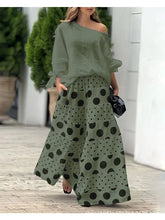 New Casual Set Fashion High Street Outfits Casual Diagonal Neck Hollow Nine-quarter Top Loose Polka Dot Printed Leg Pants Suit