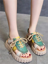2024 New Lace-up Summer Fish Mouth Sandals Premium PU Spell Color Roman Shoes Woman Sandals Platform Wedges Increase Sandals