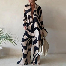 Women Set Autumn Long Sleeve Lapel Printed Casual Fashion Elegant Beach Loose Wide Leg Trousers Ladies Two Piece Suits Pant Sets