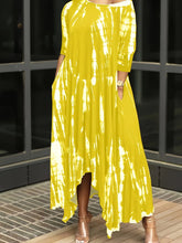 2024 summer women's long skirt slit skirt wide neck tie-dye medium stretch plus size dress