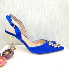 JMF New arrive Italian Design Blue Women's Fashion Rhinestone Pearl Point Toe Stiletto Heels Sandals Women's Shoes & Bag Set