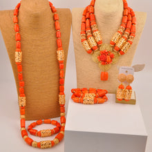 Natural coral beads orange necklace set for stylish Nigerian wedding couple African jewelry