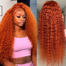 Orange coloured Water wave 13x6 hd lace frontal human hair wig Preplucked