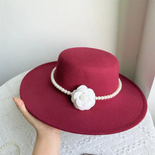 French Style Fedora Hat for Women 10CM Wide Brim Flat Top Felt Hat Winter Autumn Derby Wedding Jazz Hats