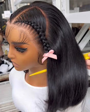 Short Bob Blunt Cut Black Color 13X4 HD Lace Frontal Wig Synthetic Straight Prepluck Hairline Cosplay Daily Layered Glueless