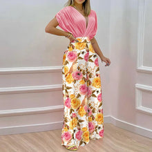 Summer New Printed Pants Sets Women Fashion Raglan Sleeves V-neck Cropped Top High Waist Wide Legs Trousers Two Piece Set Female