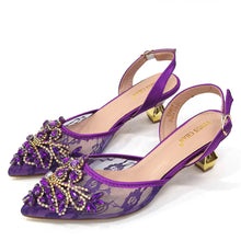 Venus Chan Nigerian Elegant Lace Net Style Green Crystal Low Heel Shoes And Three-Dimensional Mini Bag Commuter Women's Shoes