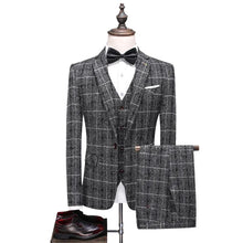 Traje De Hombre Elegante (Blazer+ Vest + Pants) Men's Fashion Business Gentleman Wedding Casual Plaid Cotton Linen British Suit