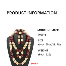 Nigeria Wedding Jewelry Set Imitation Coral Beads Golden Pendant Necklace for Women Resin Material African Bride Accessorise